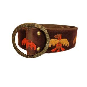 Thunderbird Brown Embroidered Belt Vintage Circa 1970s Native American Folklore